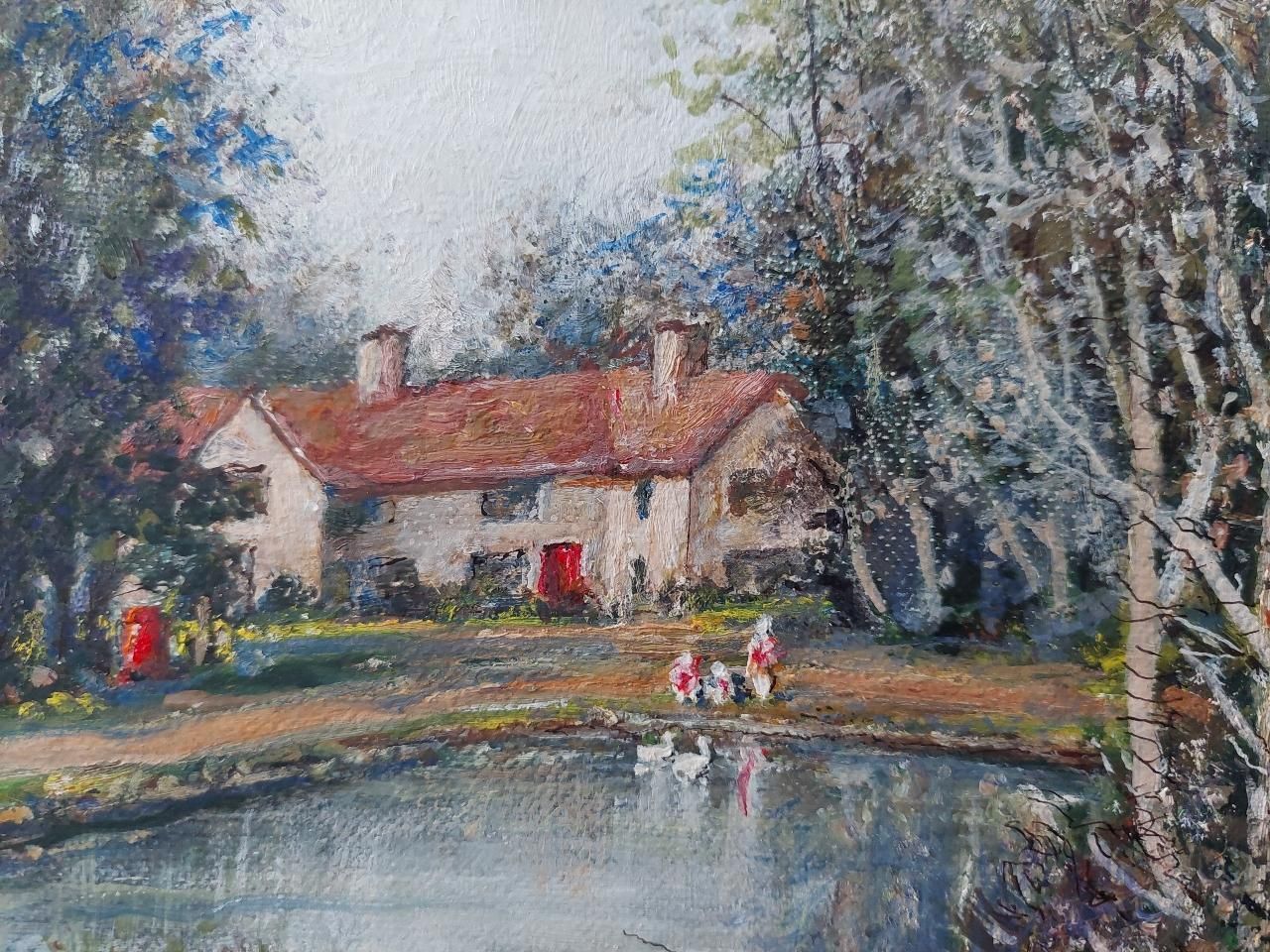 English  Schooltraditional English Painting Church At Weston Green, Thames Ditton, Surrey20th Century photo vintage
