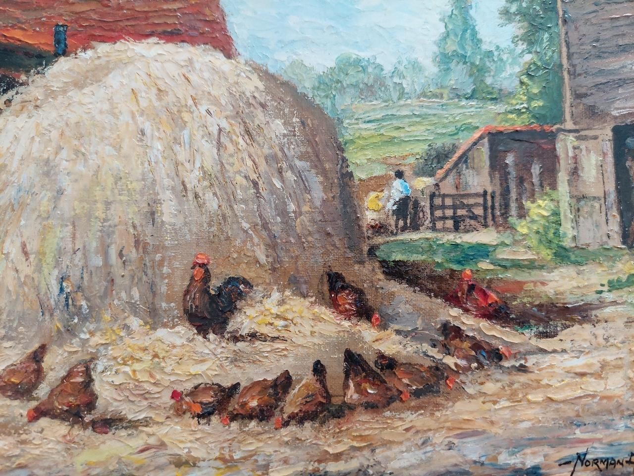 English  Schooltraditional English Painting Chickens At Farm In Thames Ditton Surrey20th Century photo 504.0