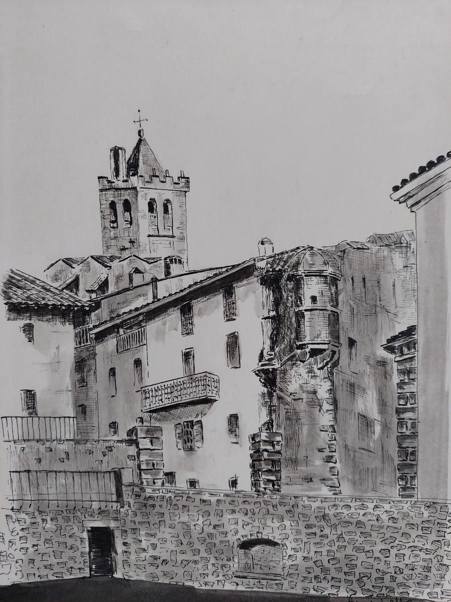 Bernard Labbe20th Century French Modernist Cubist Painting Labbe, Town Landscape20th Century photo for sale