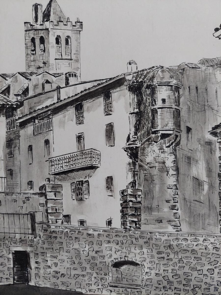 photo furniture Bernard Labbe20th Century French Modernist Cubist Painting Labbe, Town Landscape20th Century