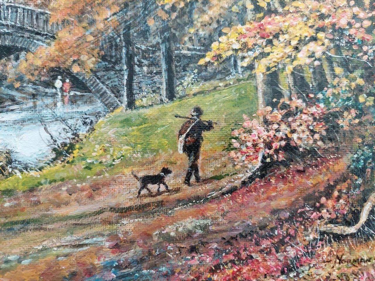 English  Schooltraditional English Painting Huntsman And Dog By A Yorkshire Bridge20th Century photo Art