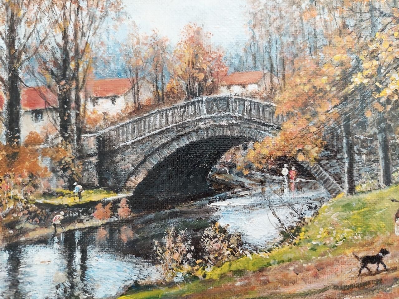 English  Schooltraditional English Painting Huntsman And Dog By A Yorkshire Bridge20th Century photo 561.0