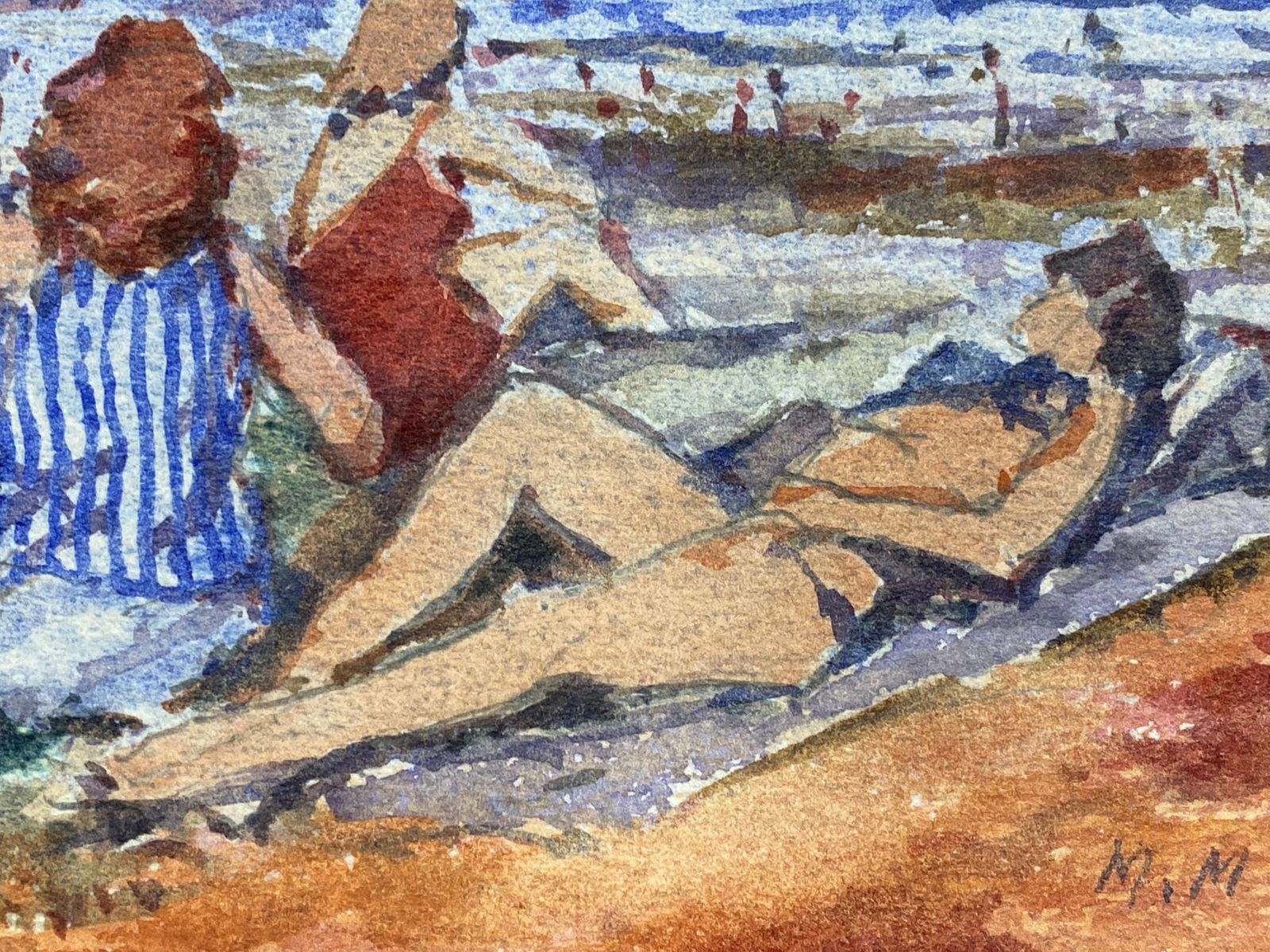 Unknownfrench Impressionist Signed Watercolour, Ladies Day At The Beach20th Century photo for sale