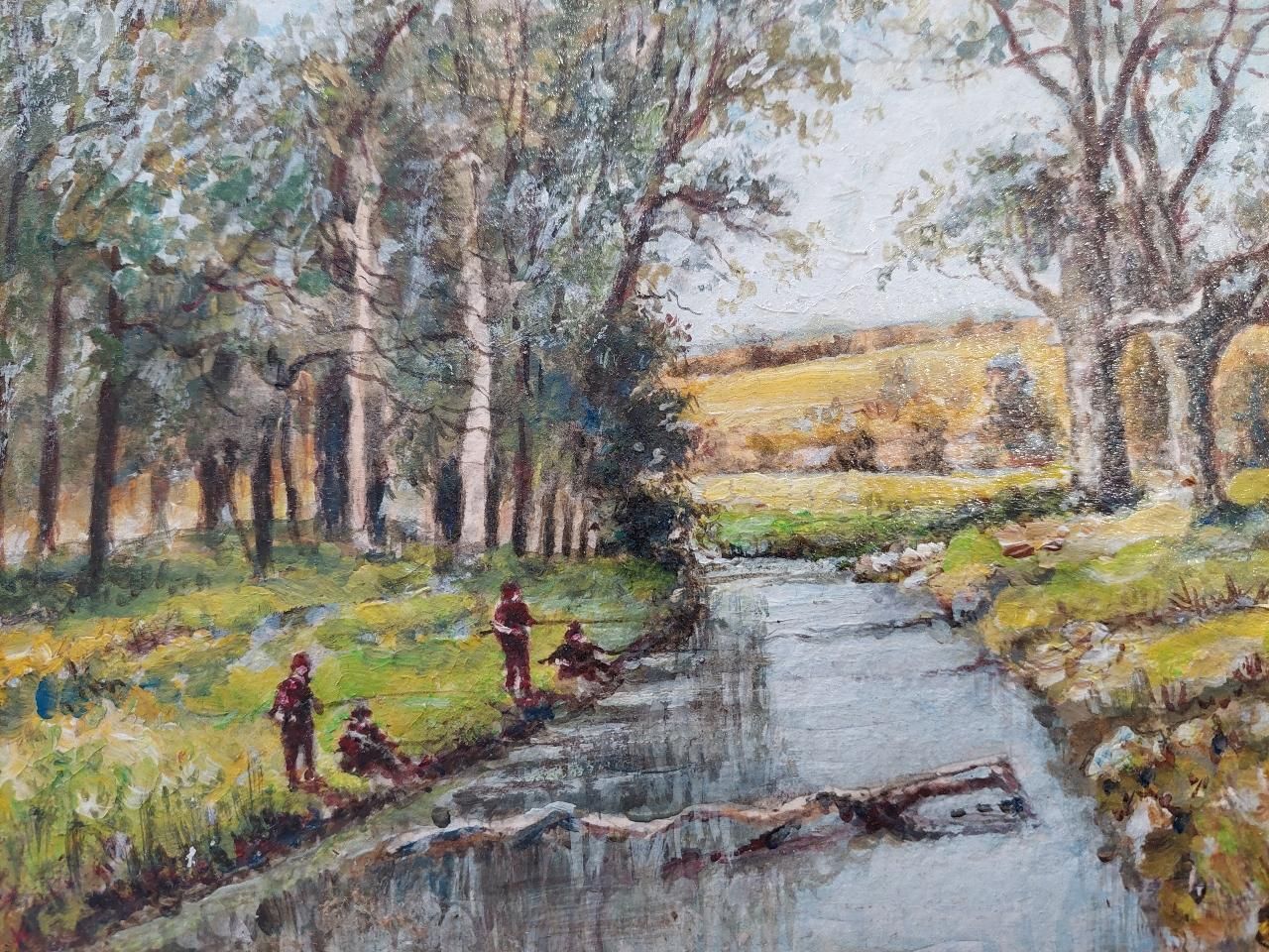 photo furniture English  Schooltraditional English Painting Boys Fishing Near Upnor In Kent20th Century