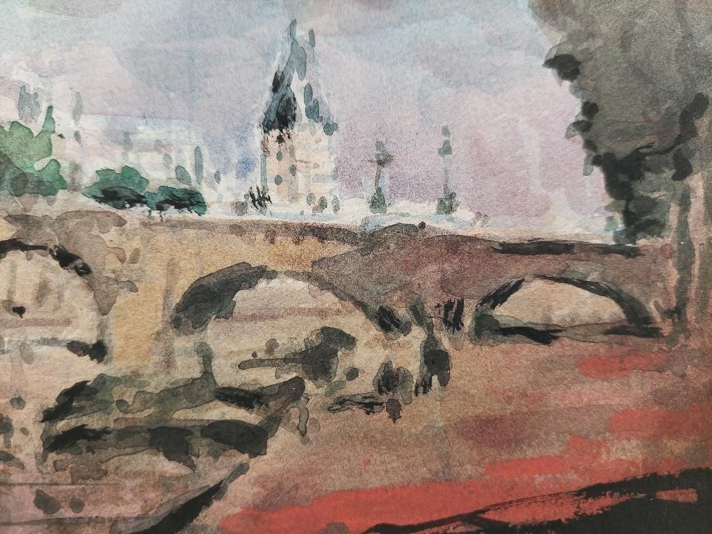 Maurice Mazeiliefrench Modernist Cubist Painting Paris Bridge On River Seine20th Century photo Art
