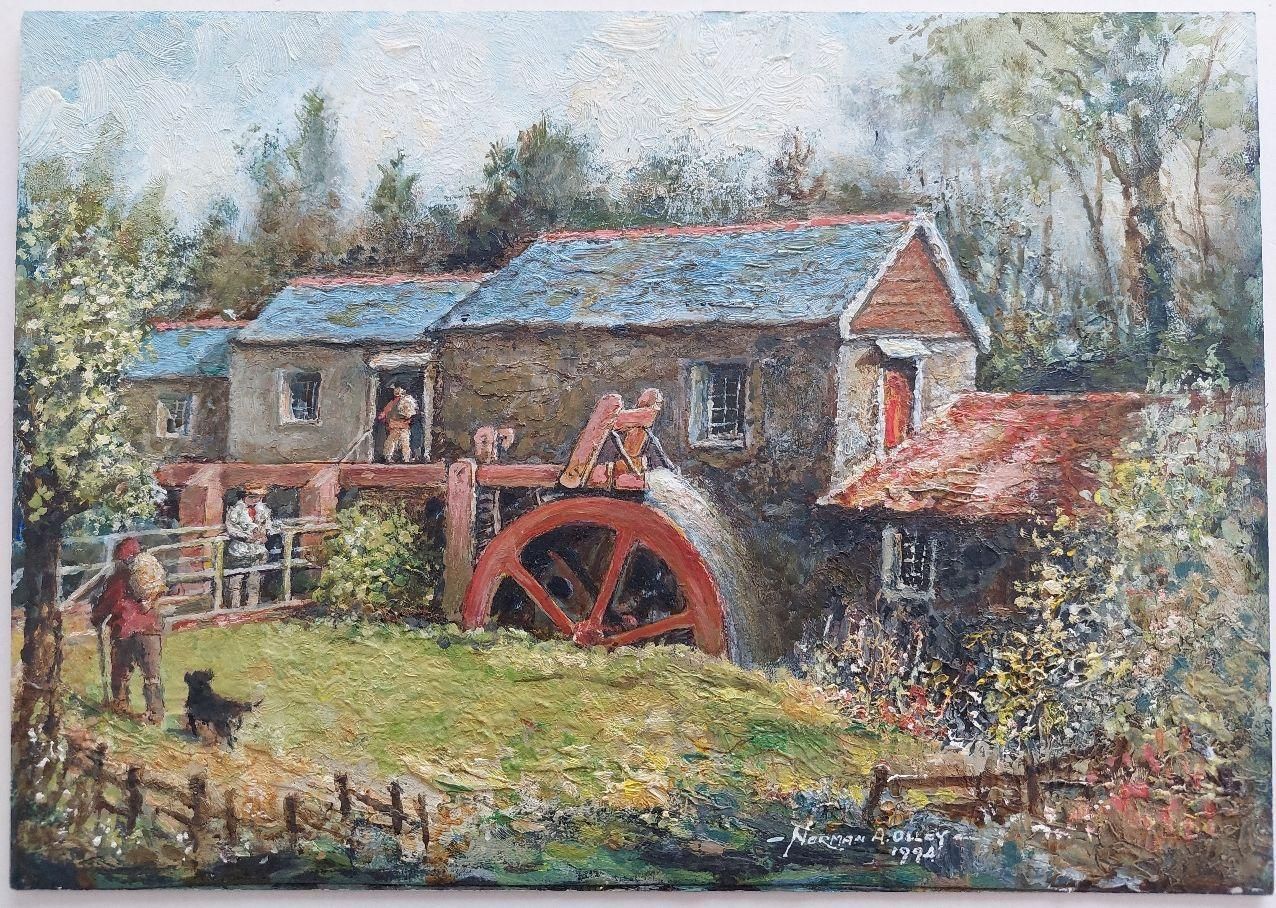 English  Schooltraditional English Painting Watermill At Tresmeer Cornwall, Figures At Work20th Century photo furniture