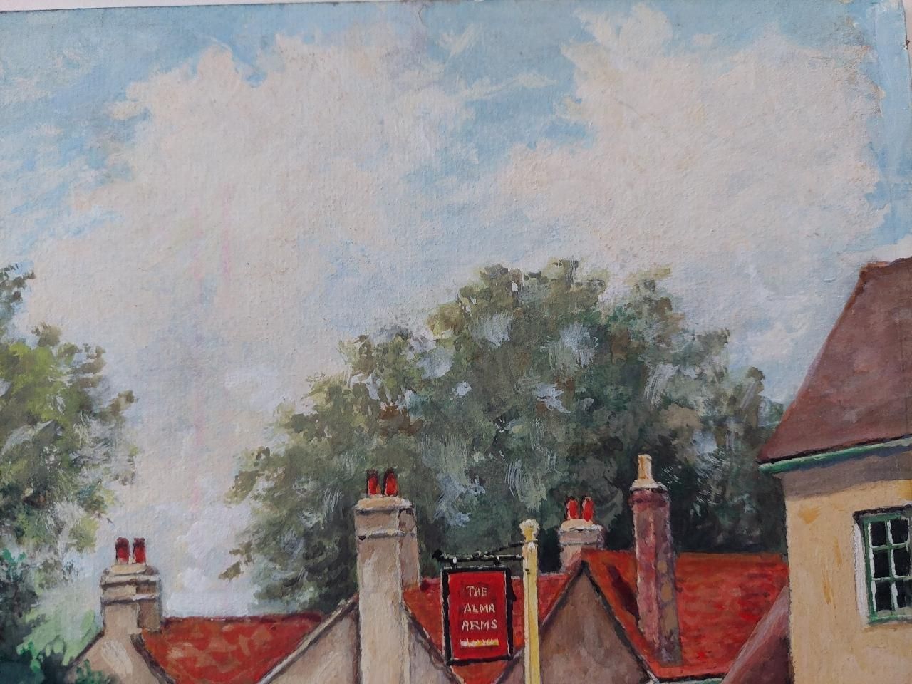 English  Schooltraditional English Painting Woodstacks At The Alma Arms, Weston Green, Surrey20th Century photo Art
