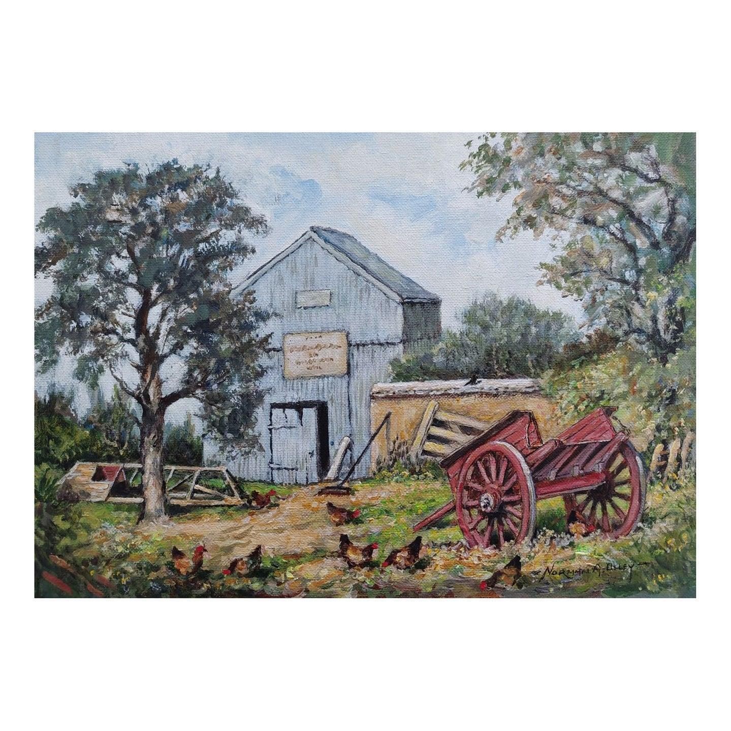 English  Schooltraditional English Painting Scots Pine And Chickens In A Cornish Farmyard20th Century