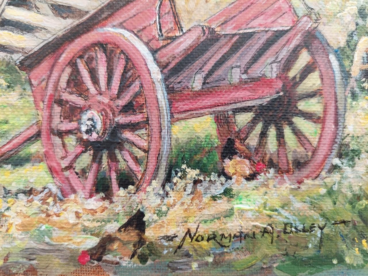 English  Schooltraditional English Painting Scots Pine And Chickens In A Cornish Farmyard20th Century photo for sale