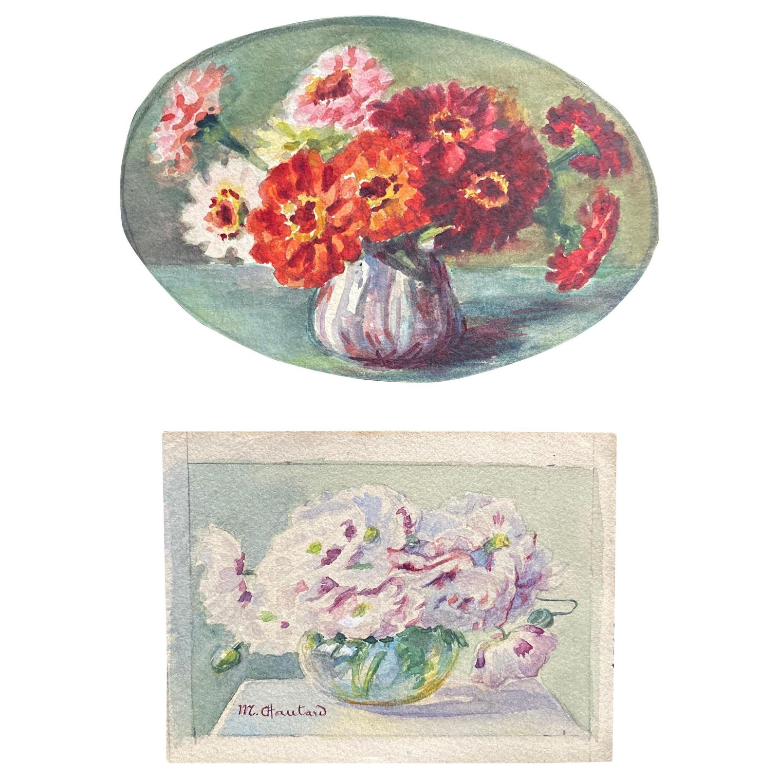 Unknownearly 1900's French Impressionist Signed Flower Watercolours Marie Carreaucirca 1900s