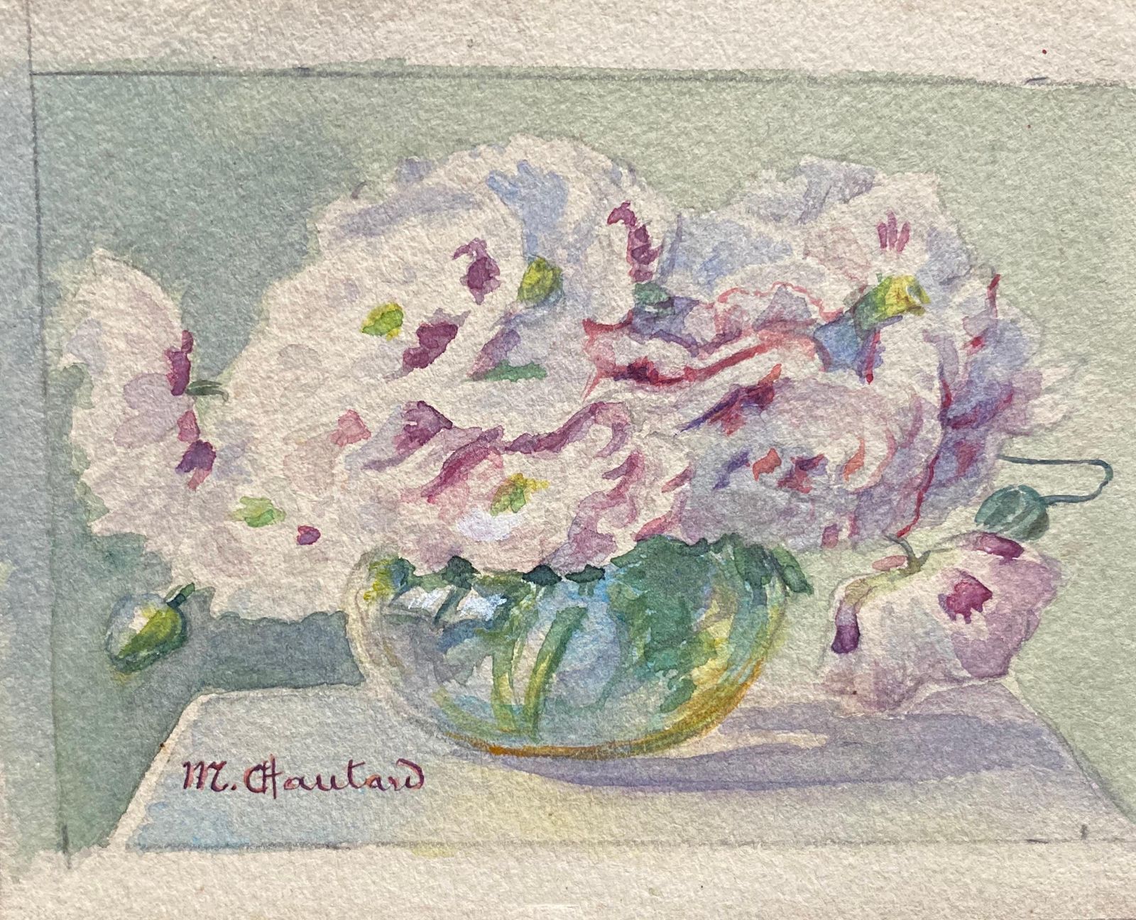 Unknownearly 1900's French Impressionist Signed Flower Watercolours Marie Carreaucirca 1900s photo for sale