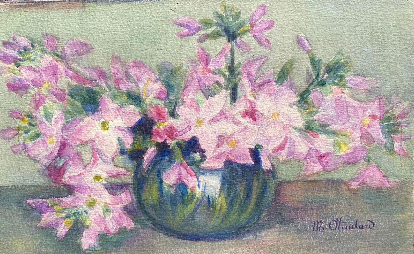 Unknownearly 1900's French Impressionist Signed Flower Watercolour By Marie Carreaucirca 1900s photo furniture