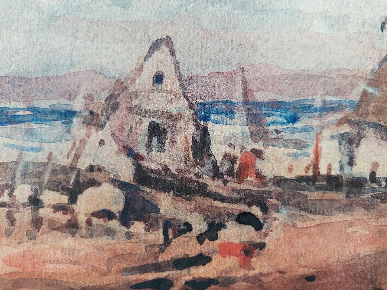 316.0 Maurice Mazeiliefrench Modernist Cubist Painting Double Sided, Town And Coast20th Century photo