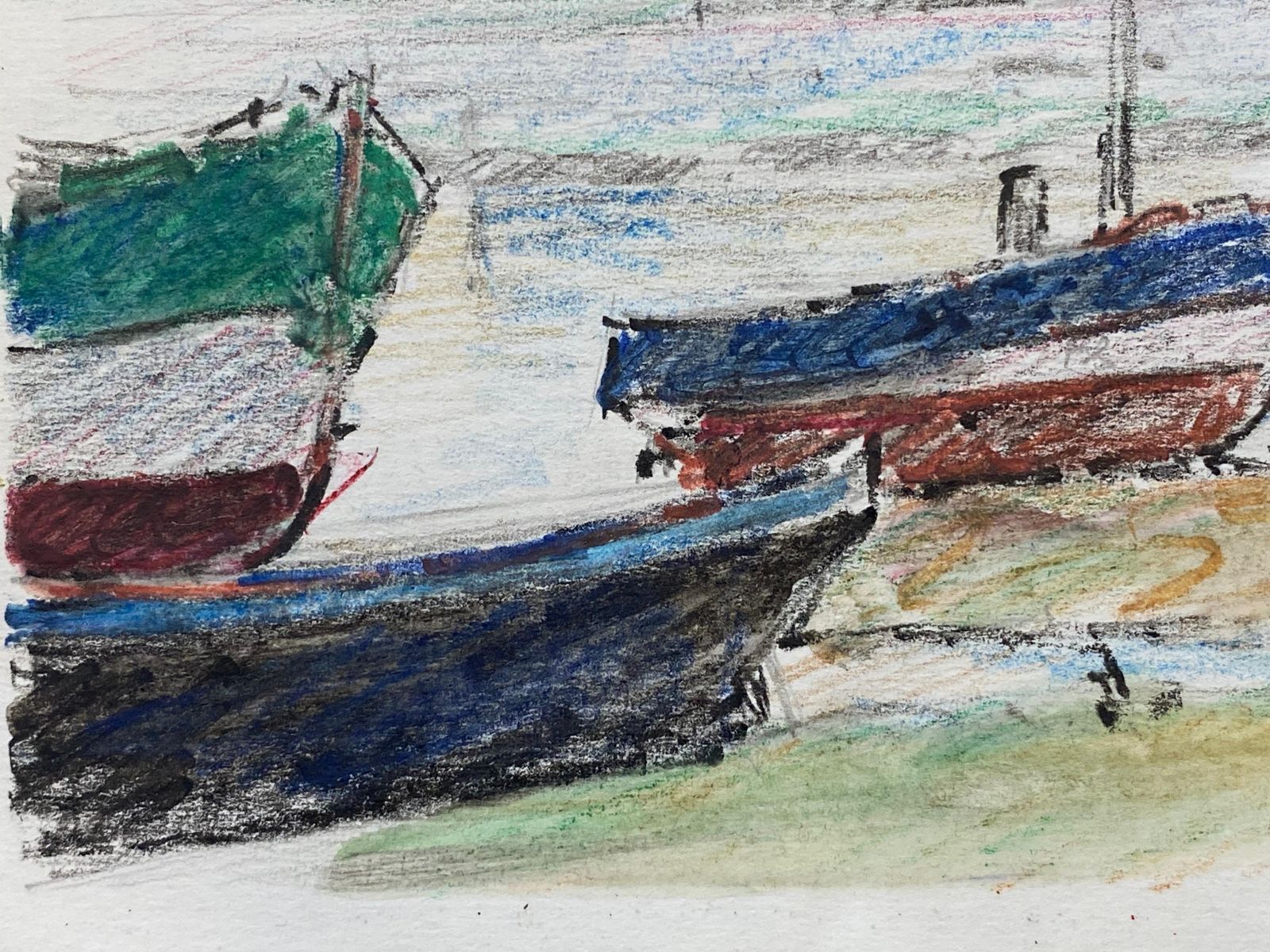 Unknowncamille Meriot French Signed Impressionist Crayon Drawing, Atmospheric Boatscirca 1940s photo 280.0