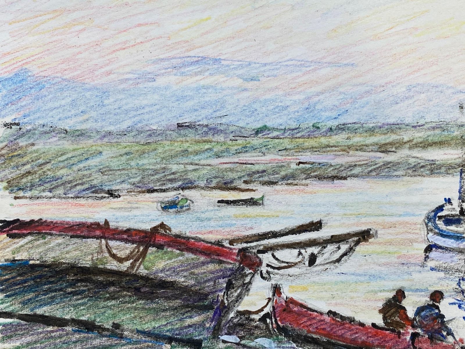 Unknowncamille Meriot French Signed Impressionist Crayon Drawing, By The Harbourcirca 1940s photo furniture