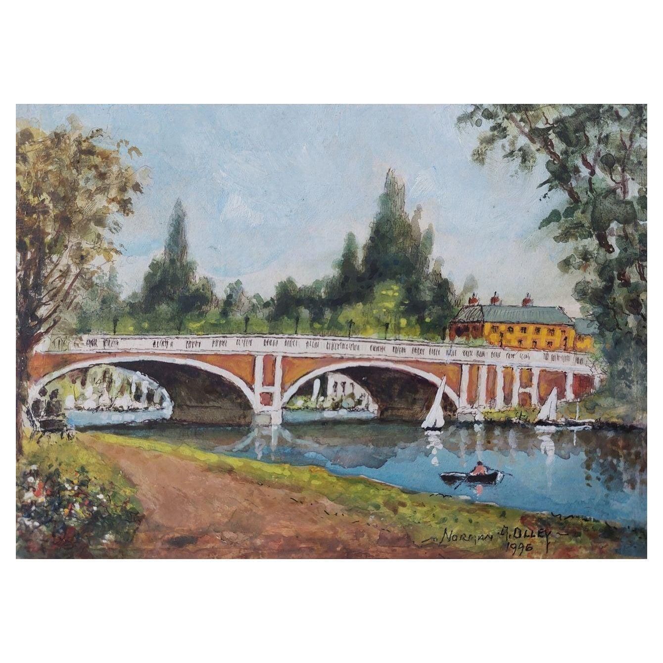 English  Schooltraditional English Painting Hampton Court Bridge In London20th Century