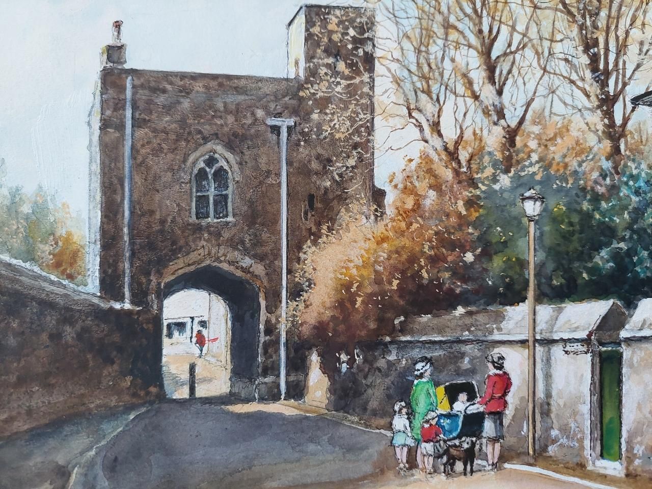 English  Schooltraditional English Painting Rochester Cathedral Priory Gate, Kent England20th Century photo vintage