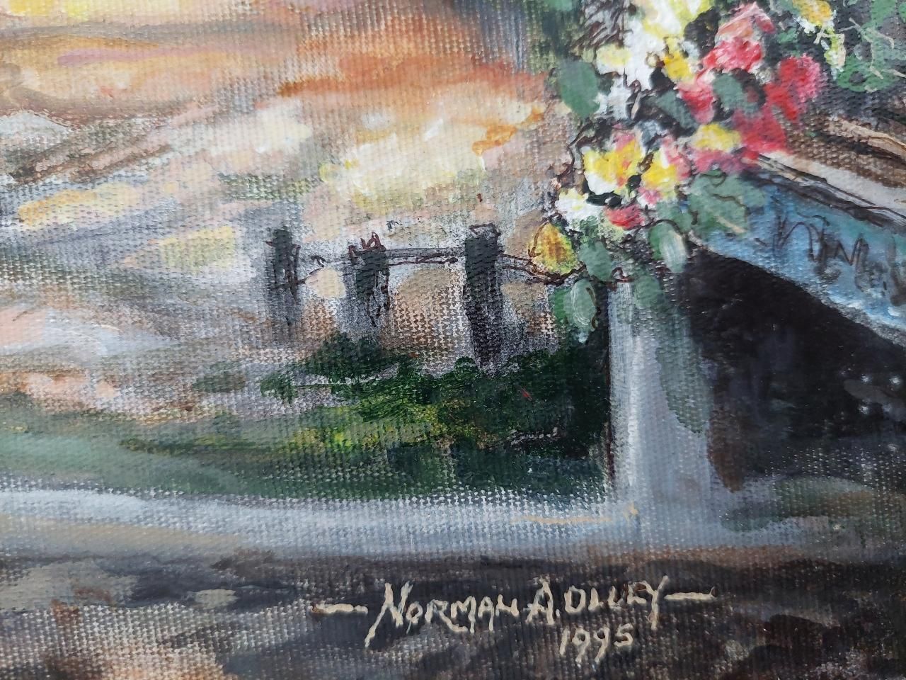 English  Schooltraditional English Painting A Monastery Garden, England, View From Interior20th Century photo for sale