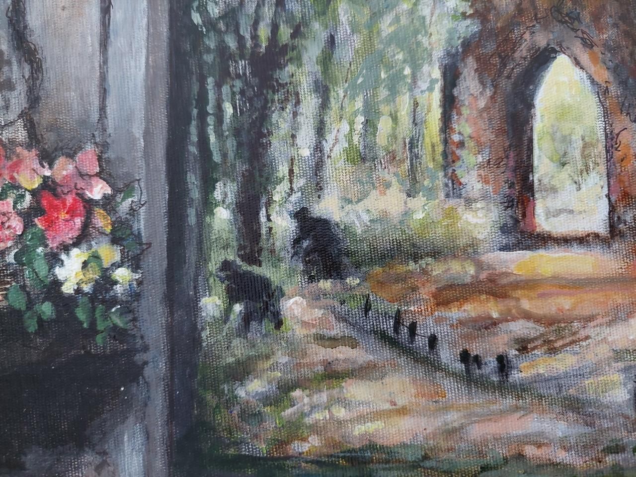 English  Schooltraditional English Painting A Monastery Garden, England, View From Interior20th Century photo 484.0