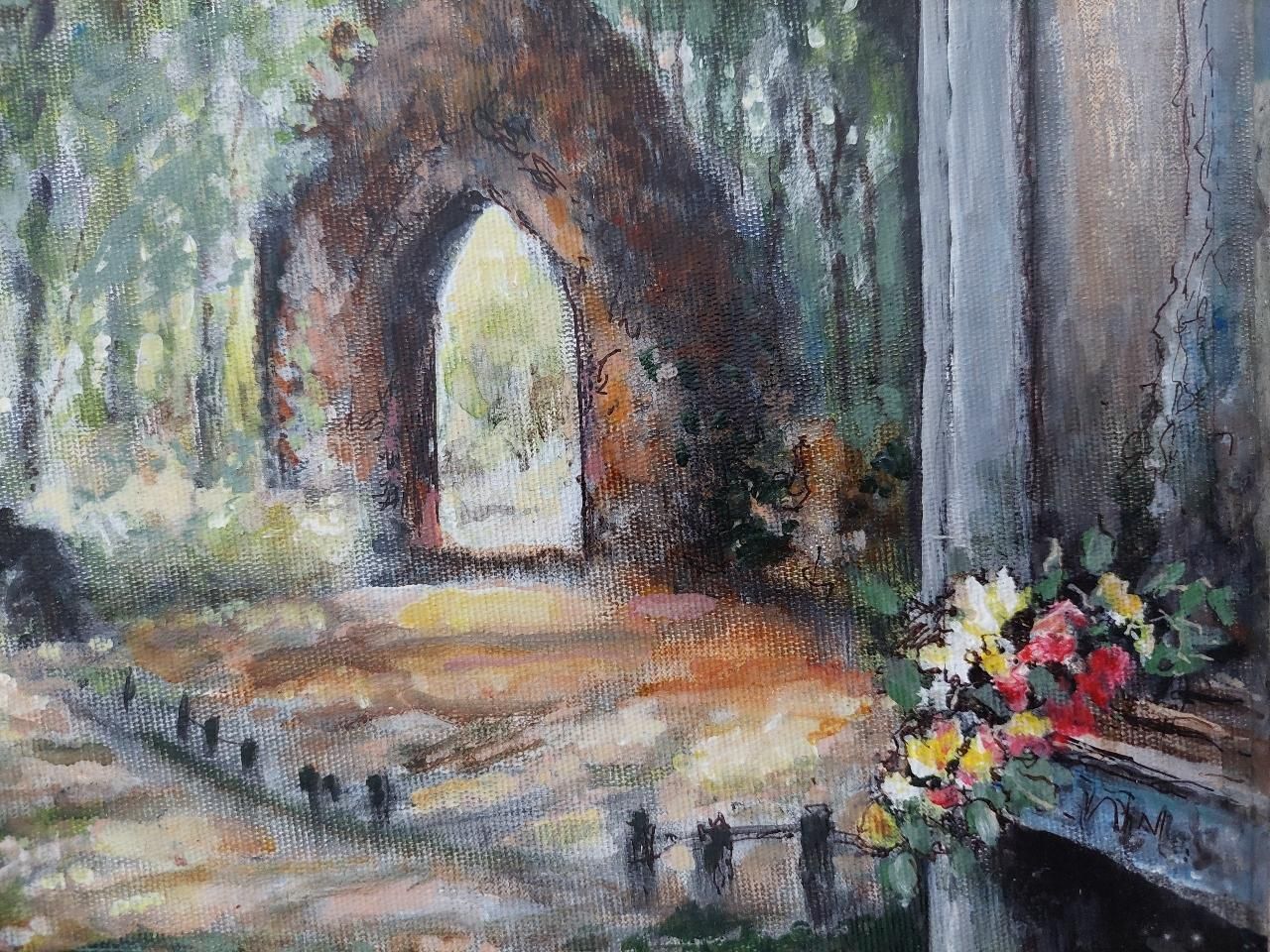 English  Schooltraditional English Painting A Monastery Garden, England, View From Interior20th Century photo buy