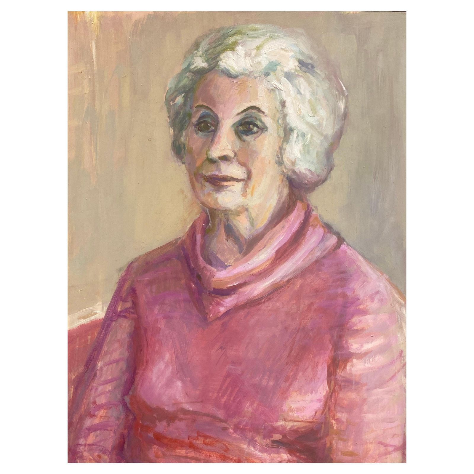 Unknown1960's British Original Oil Painting, Portrait Of A Lady In Pinkcirca 1960s