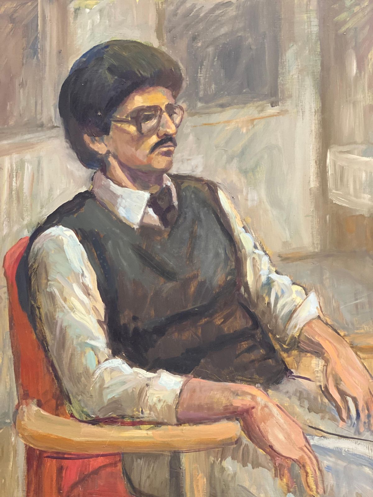 Unknownlarge 1960's British Portrait Of A Gentleman With Glasses Original Oil Paintingcirca 1960s photo furniture