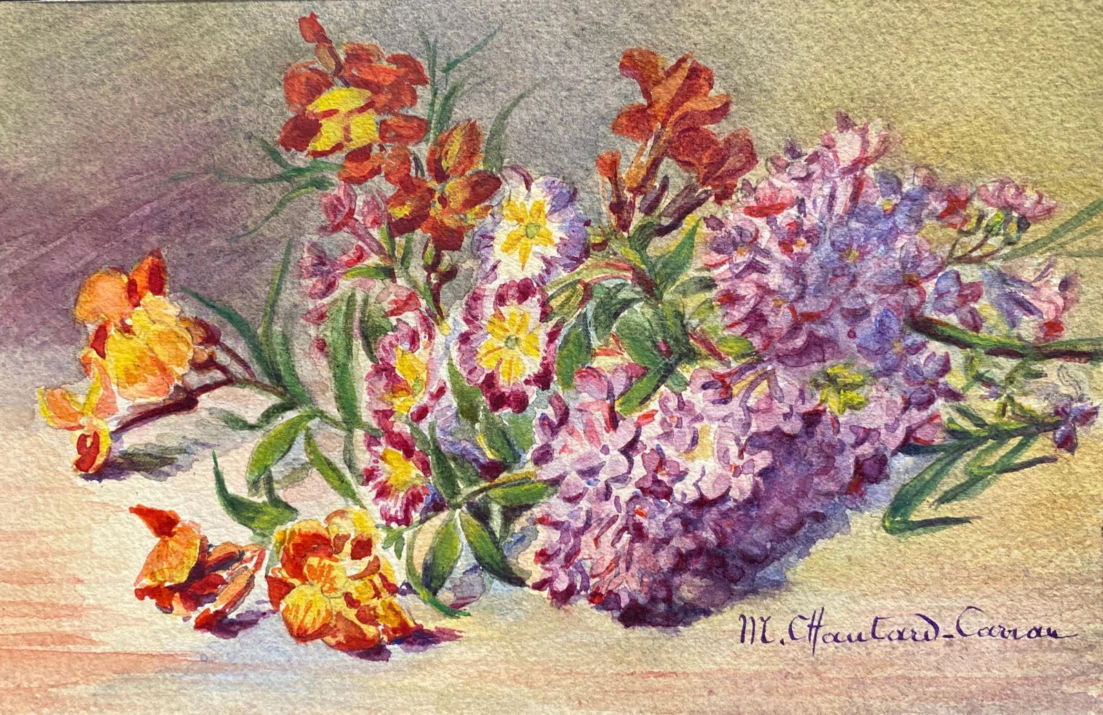 Unknownearly 1900's French Impressionist Signed Flower Watercolours Y Marie Carreaucirca 1900s photo furniture