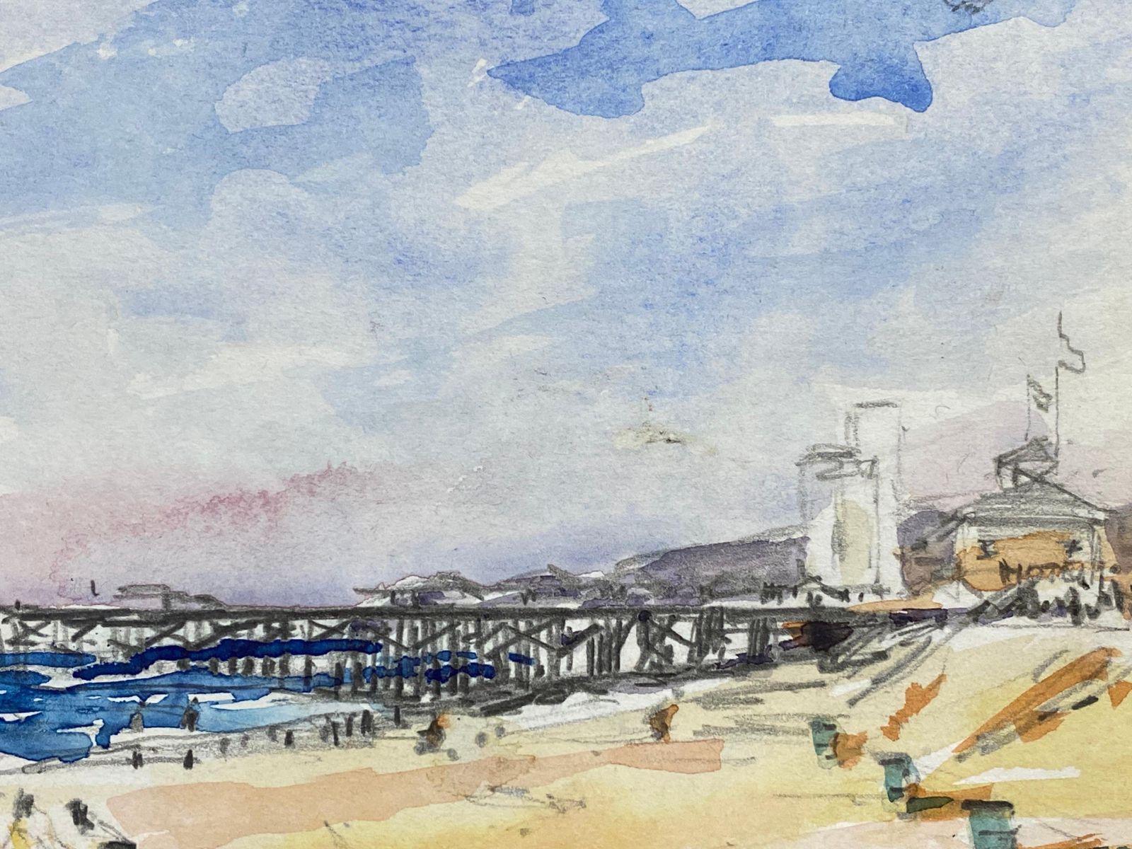 Unknownimpressionist Signed Watercolour, French Warm Day At The Pier20th Century photo furniture
