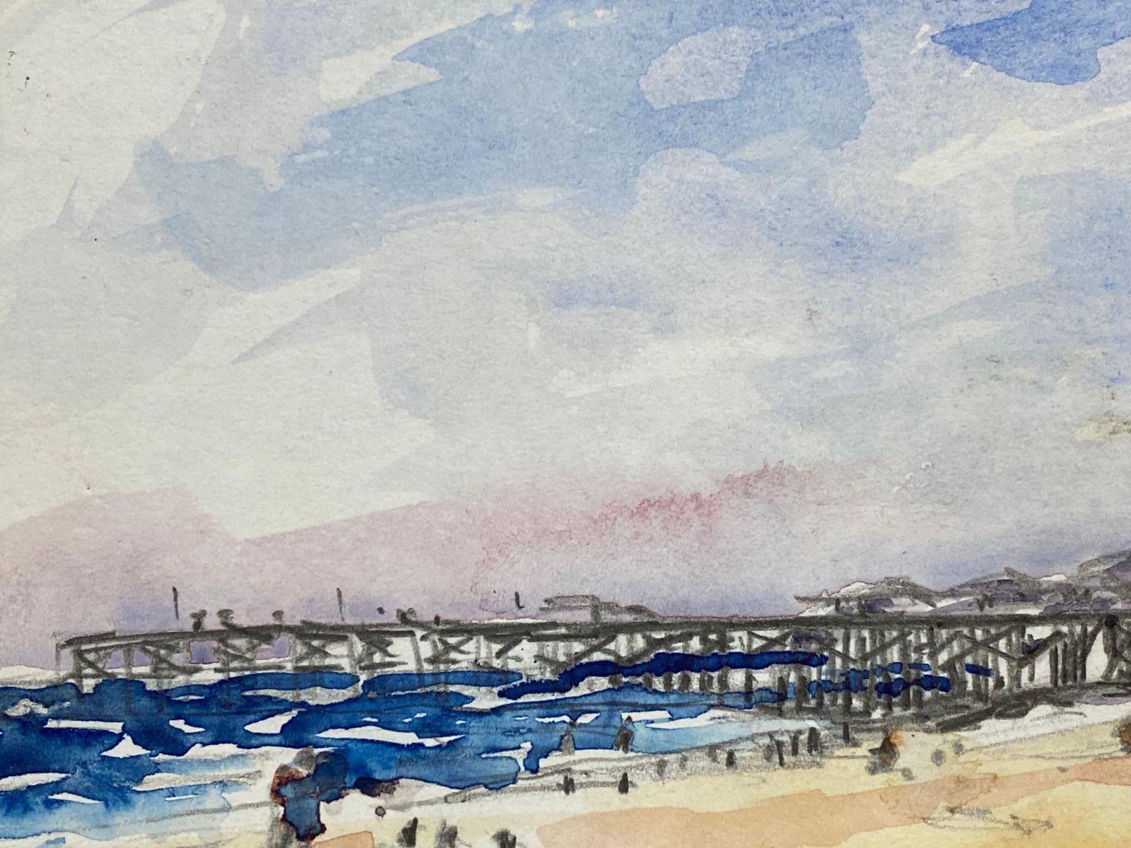 Unknownimpressionist Signed Watercolour, French Warm Day At The Pier20th Century photo for sale