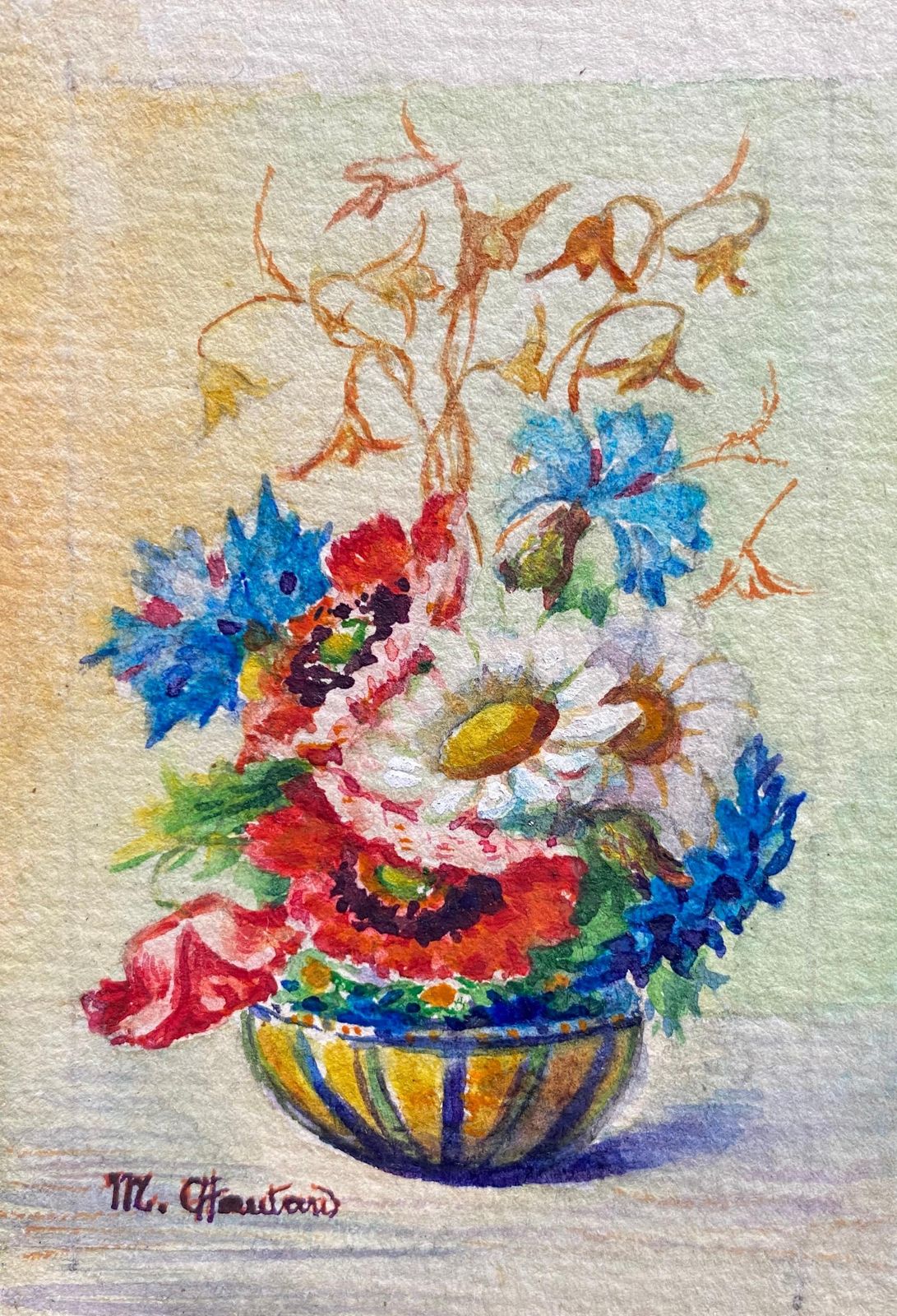 Unknown4 X Early 1900s French Impressionist Signed Flower Watercolours By Marie Carreaucirca 1900s photo furniture