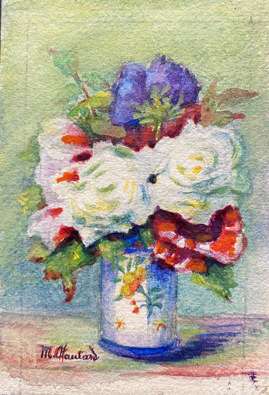 Unknown4 X Early 1900s French Impressionist Signed Flower Watercolours By Marie Carreaucirca 1900s photo Art