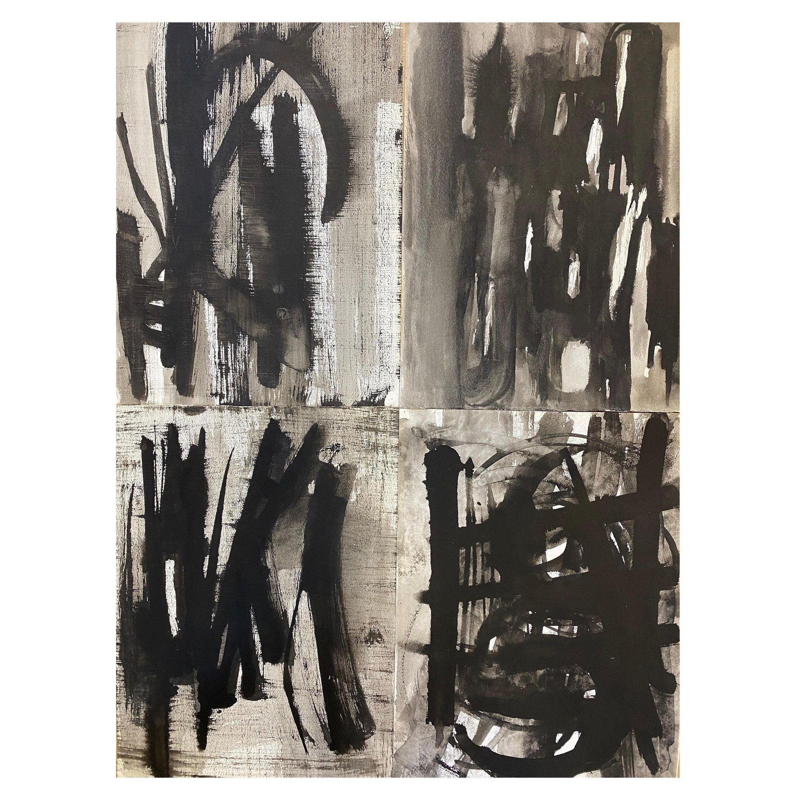 Unknownset Of 4, Original 1970's French Abstract Black & White Paintingscirca 1970s
