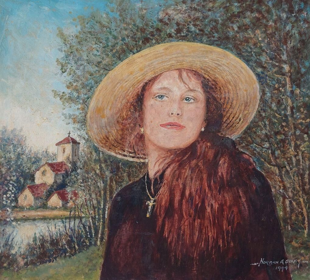 English  Schooltraditional English Painting Portrait Of Girl With Auburn Hair In Surrey England20th Century photo for sale