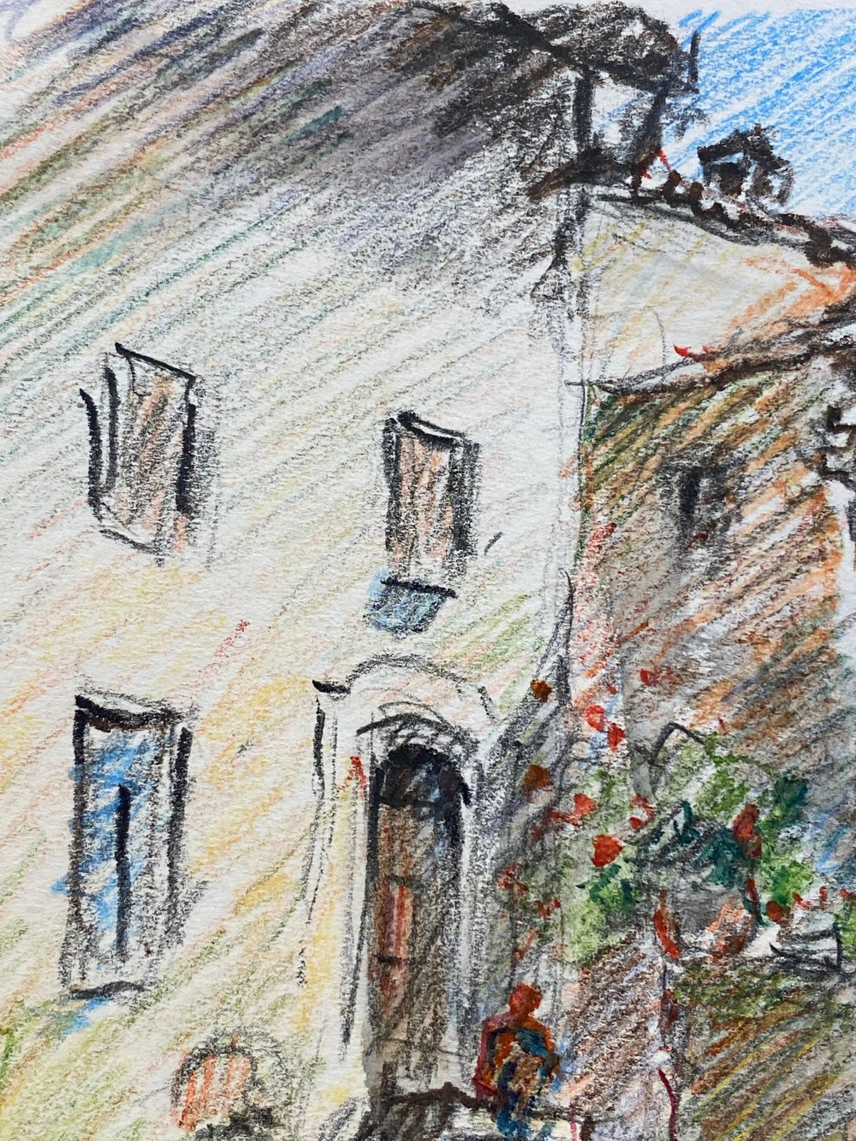 Unknowntourettes Provence French Signed Impressionist Crayon Drawing, The Old Villagecirca 1940s photo 357.0