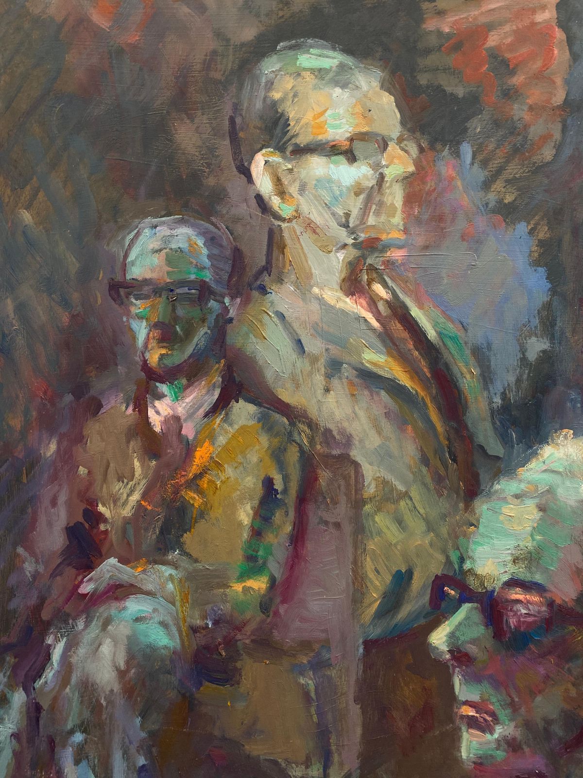 Unknownlarge 1960's British Original Oil Painting, Three Figures With Glassescirca 1960s photo vinterior