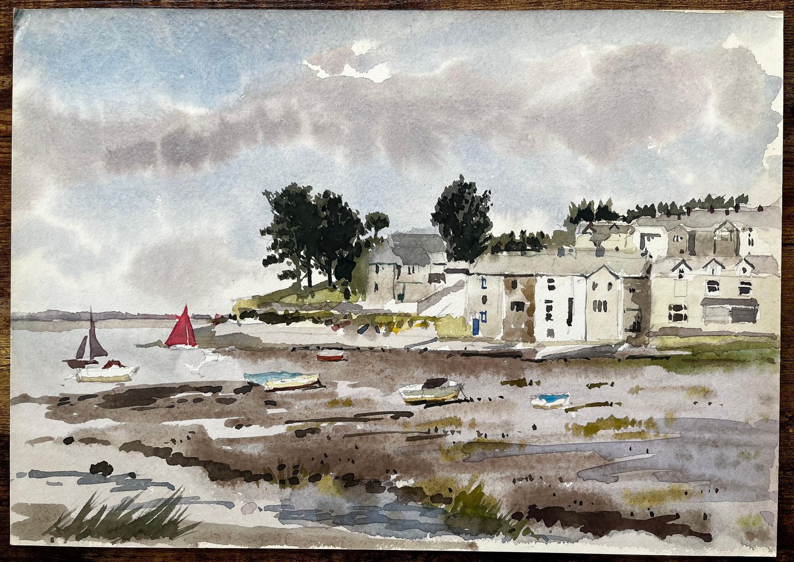 Anthony Herbertboats At Low Tide With Village And Trees Borth Y Gest North Wales 19941994 photo furniture