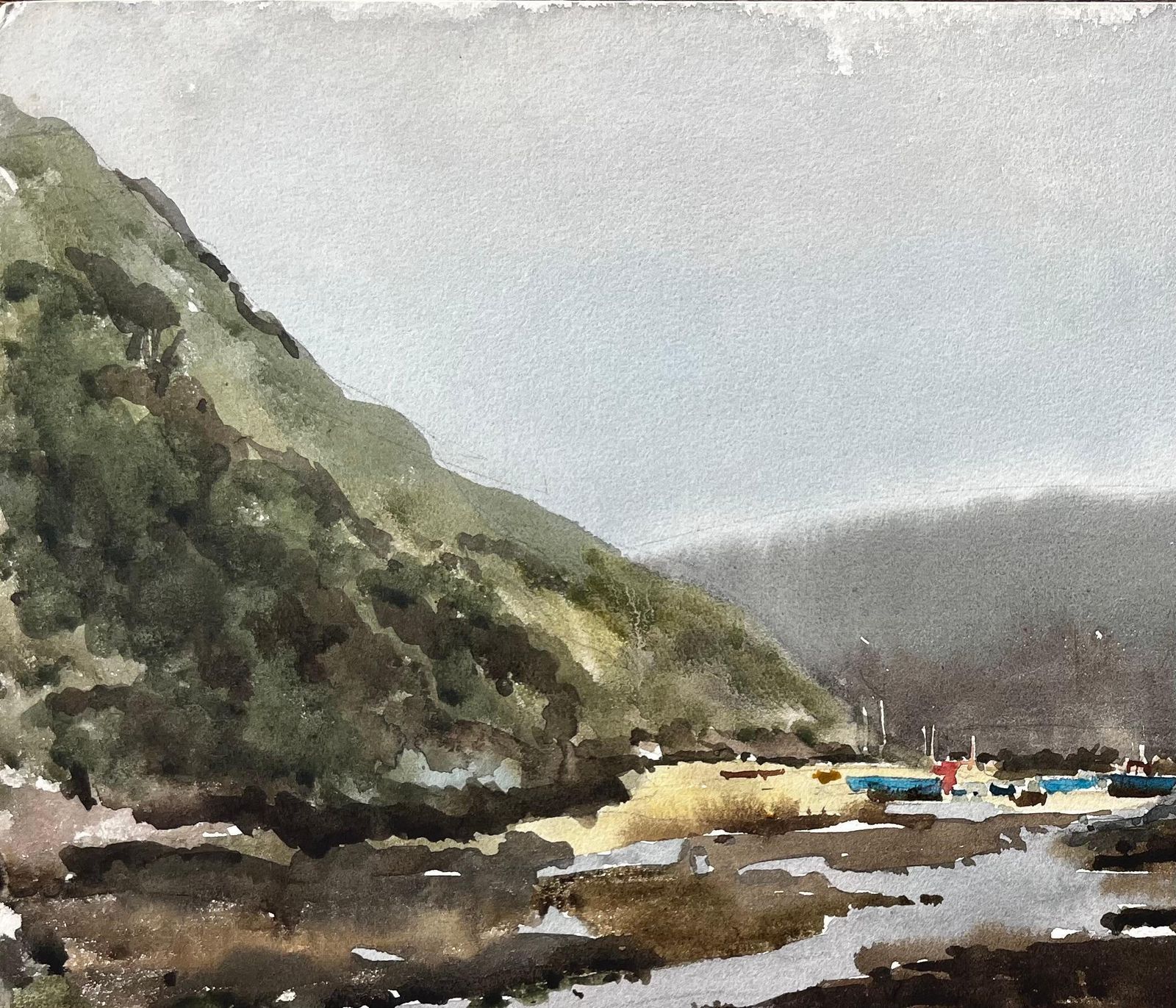 Anthony Herbertsolva Harbour View With Boats And Hills Wales 1969 Original Watercolour1969 photo Art