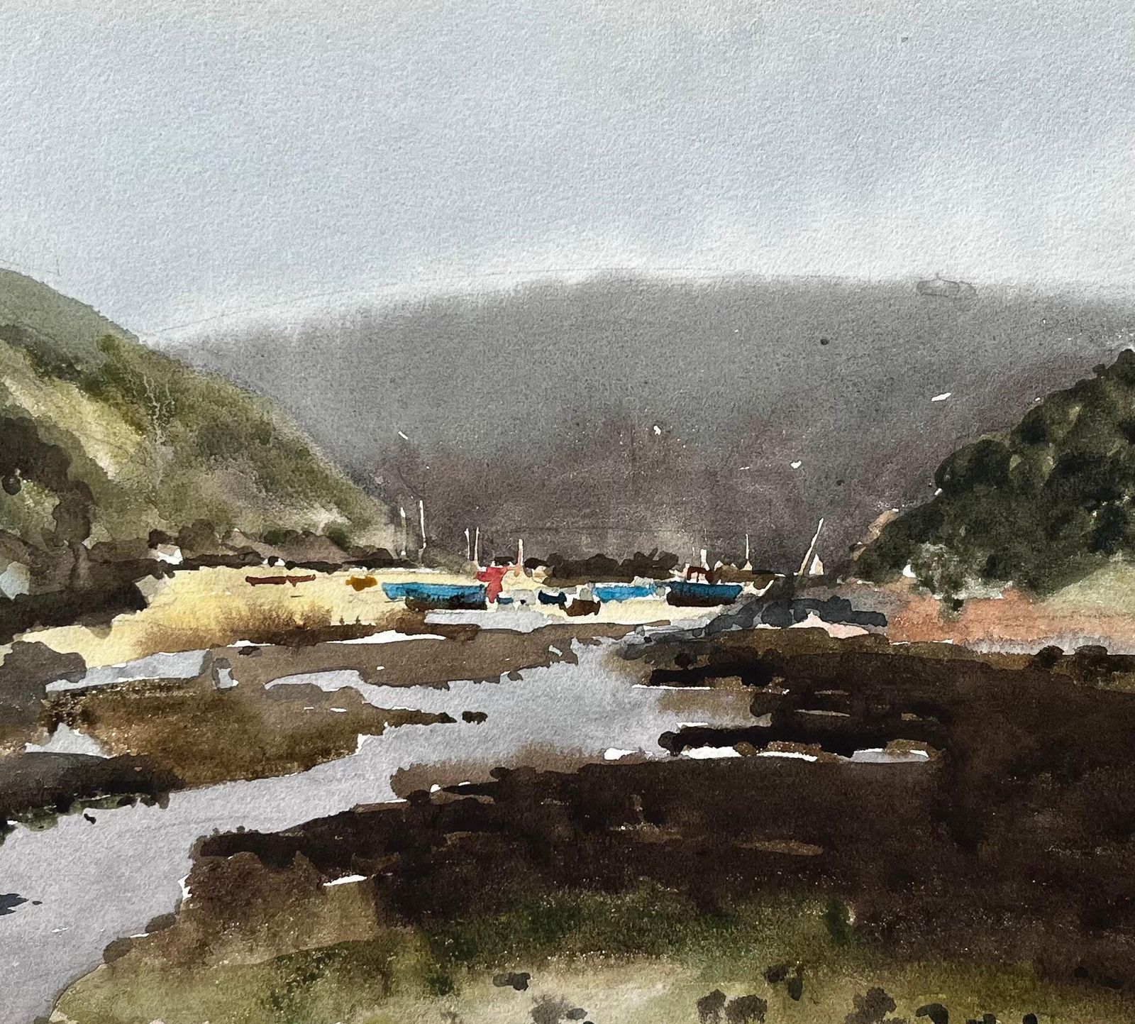 Anthony Herbertsolva Harbour View With Boats And Hills Wales 1969 Original Watercolour1969 photo buy