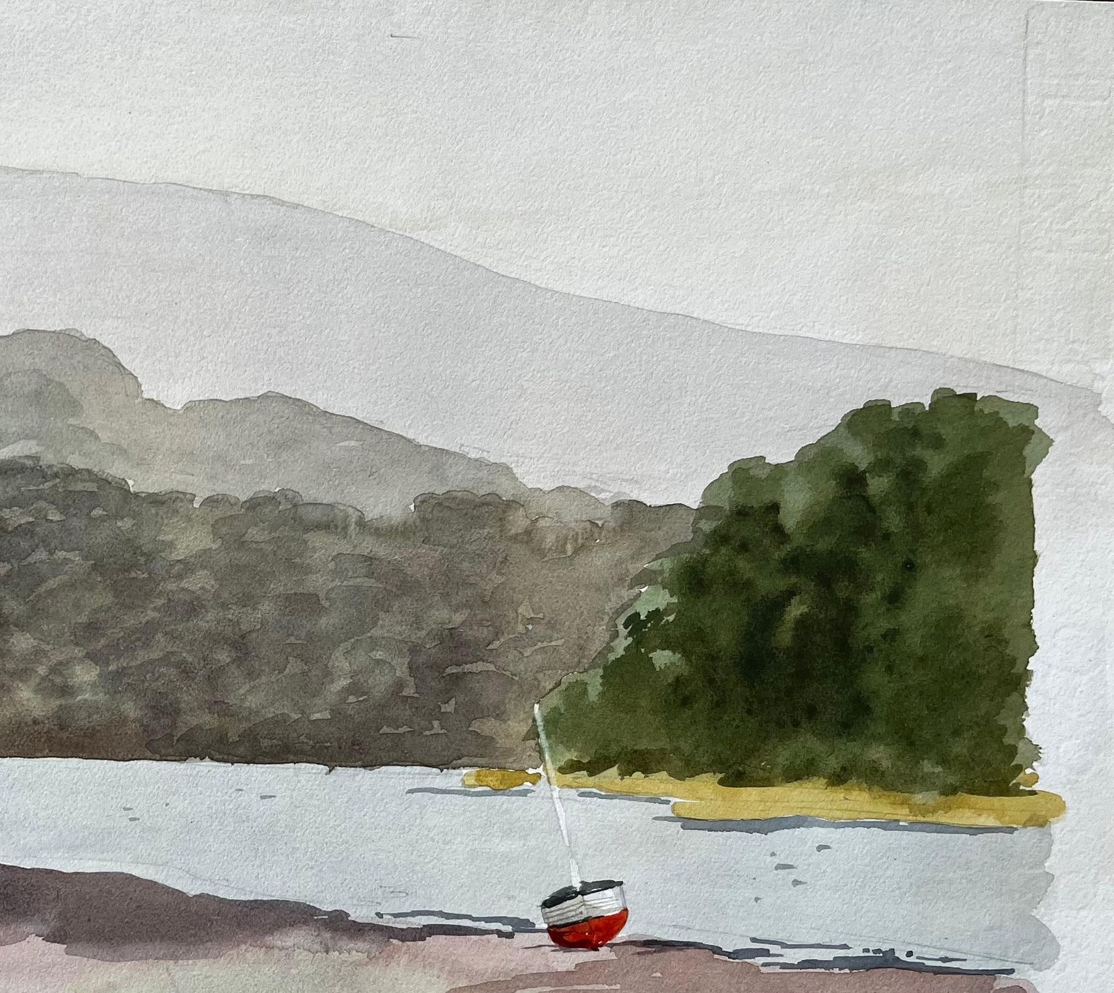 Anthony Herbertst Dogmaels Pembrokeshire River Estuary Landscape Boat Watercolour Painting1973 photo vinterior