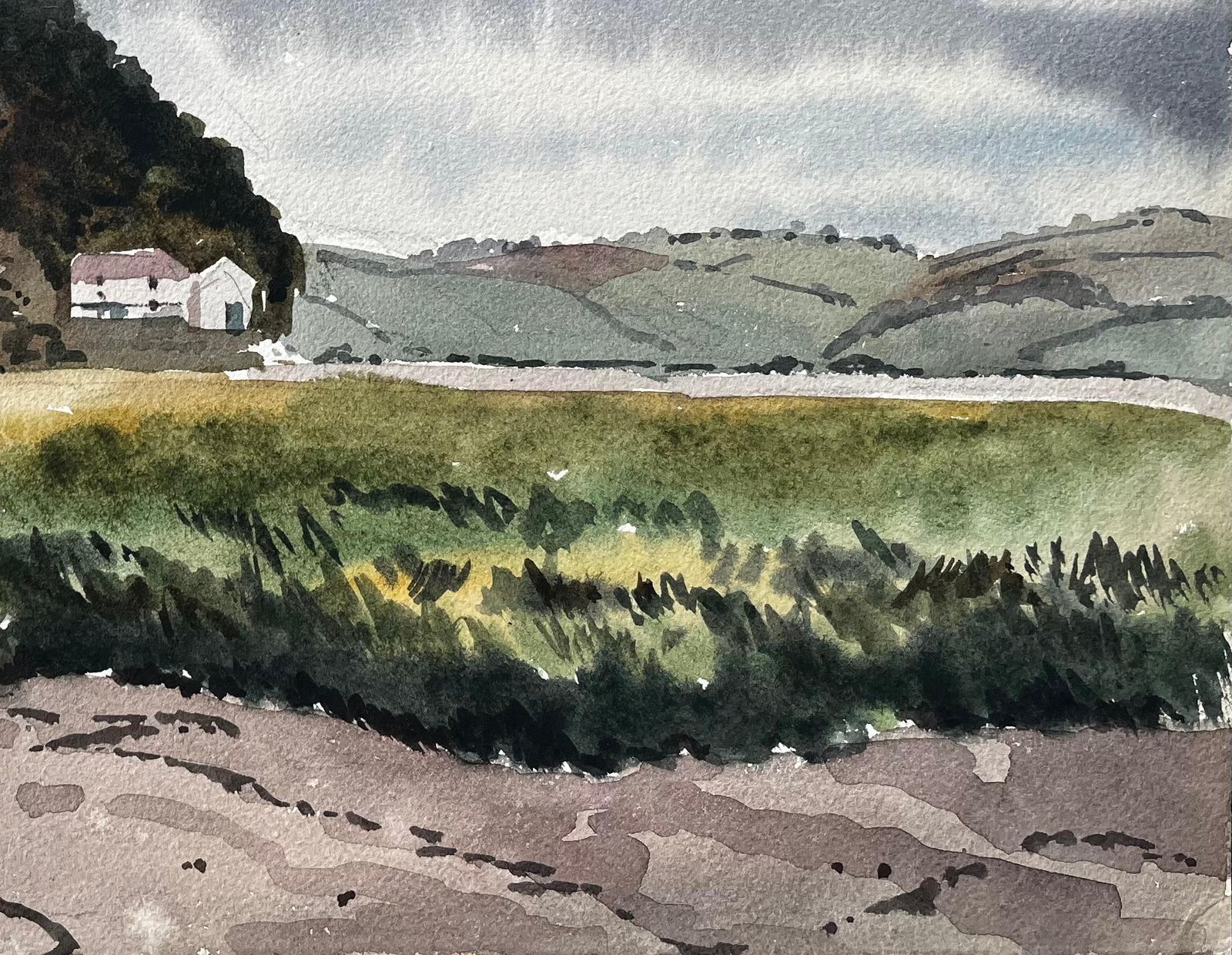 Anthony Herbertstormy Skies Over Marsh And Hills Laugharne South Wales 1967 Watercolour1967 photo for sale