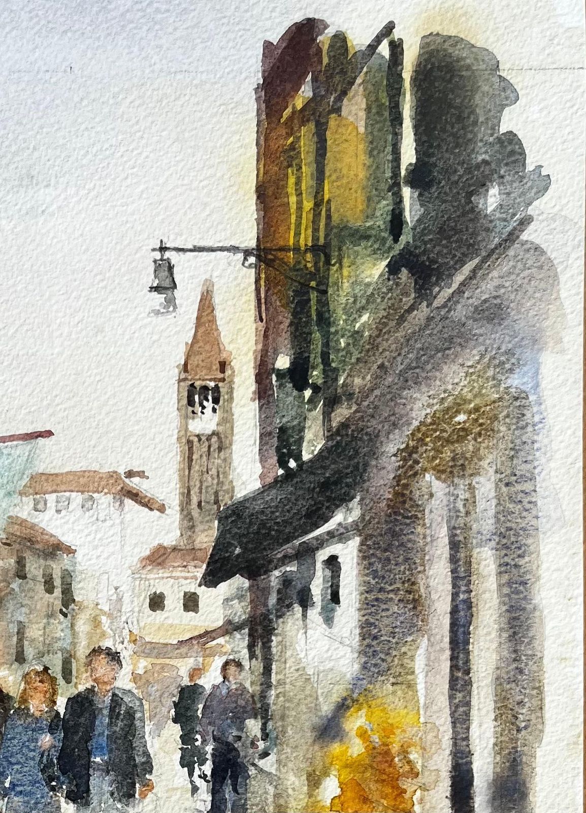 Anthony Herbertvenice Street Scene With Figures Market Stalls Tower Original Watercolour photo for sale