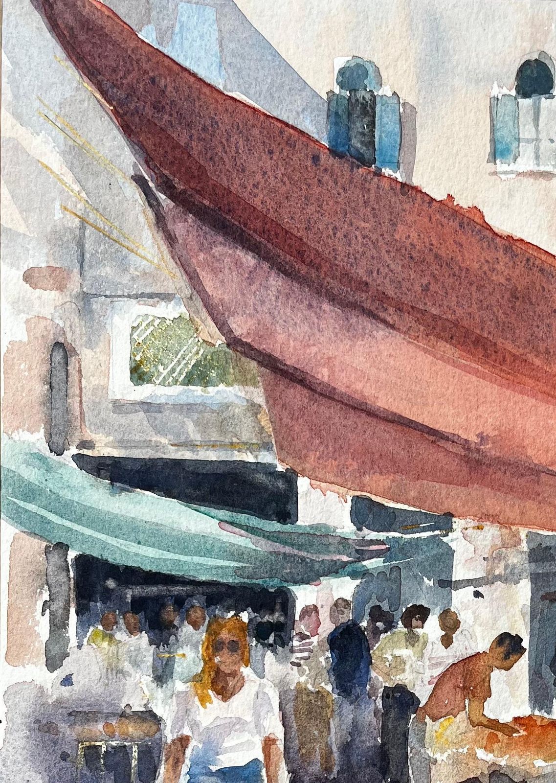 Anthony Herbertvenice Market Scene With Figures And Canopies Original Watercolour Painting photo 400.0