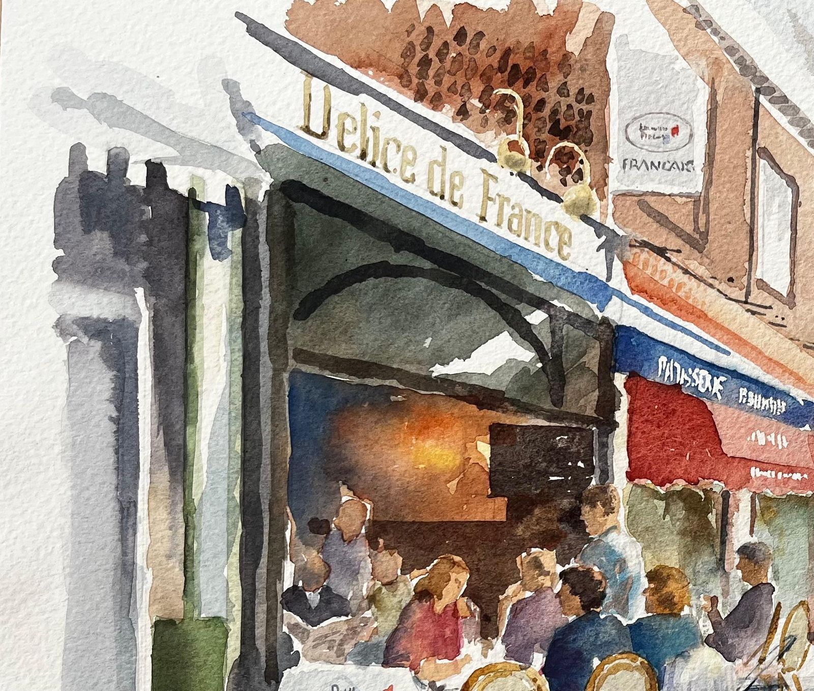 Anthony Herbertlondon Café Scene Delice De France With Diners And Red Awnings Street Study photo Art