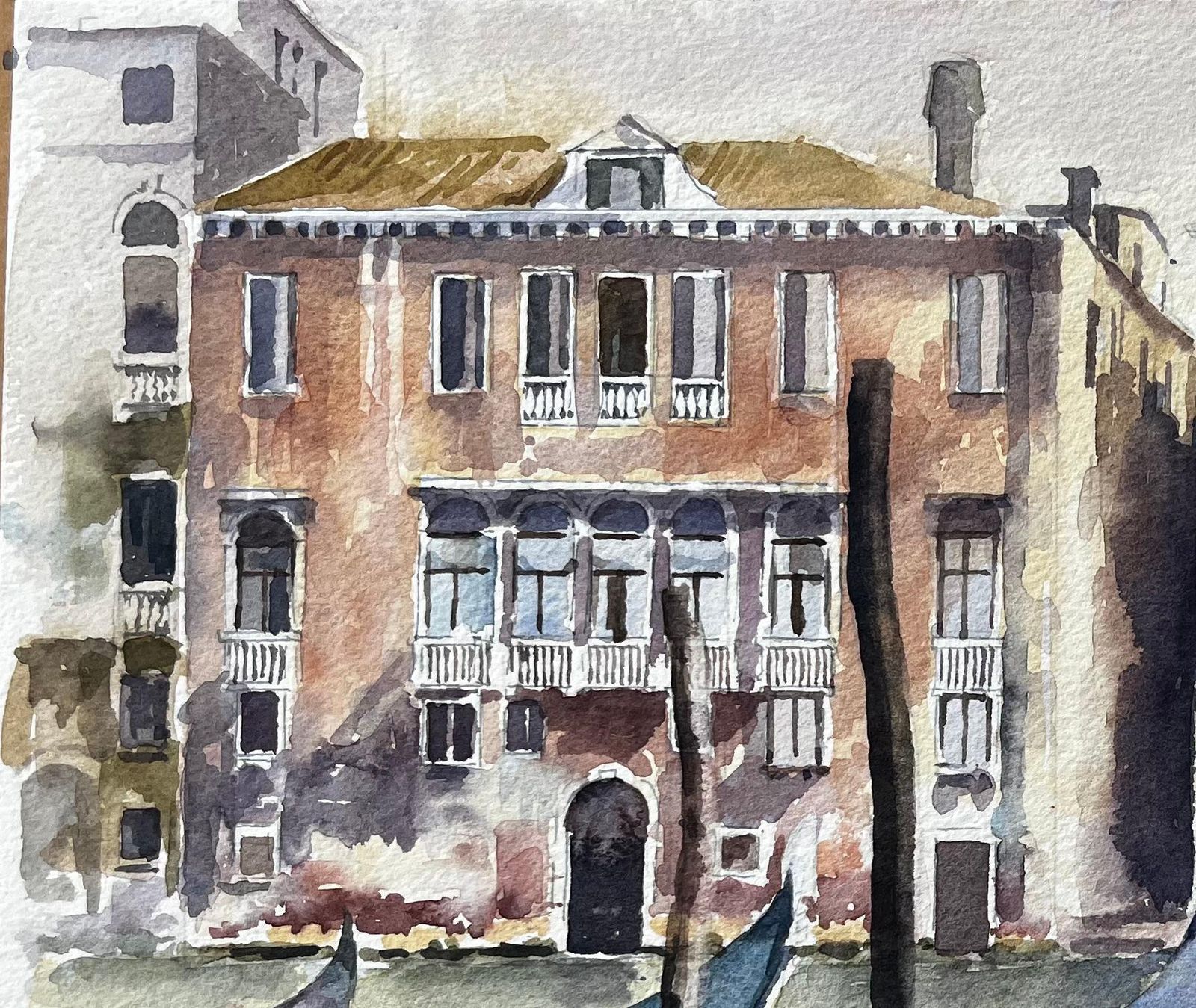 Anthony Herbertvenice Grand Canal Gondolas And Palazzos Original Watercolour Painting photo for sale