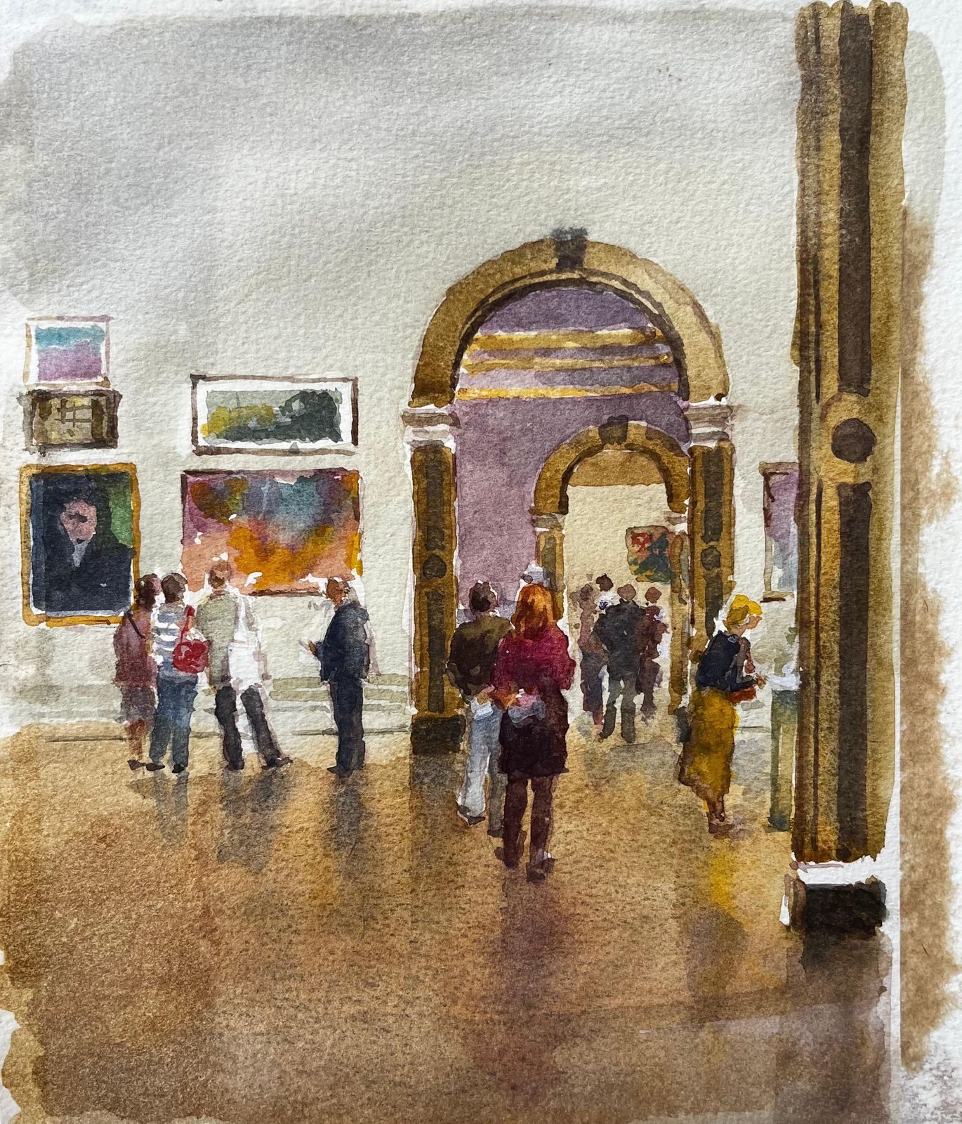 Anthony Herbertvisitors At A Grand Gallery Archway With Framed Paintings And Ornate Interiors