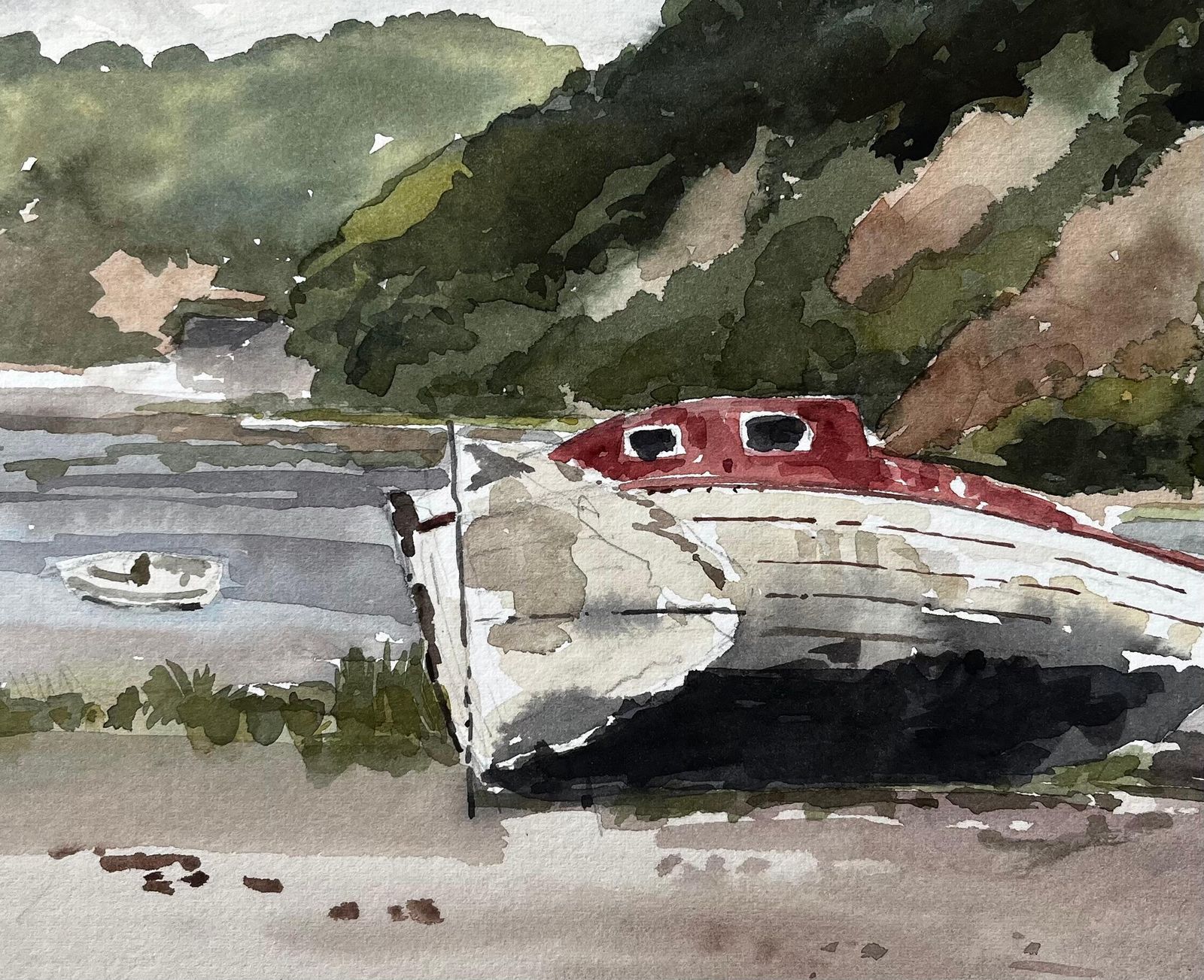 Anthony Herberta La Duc Brittany Beached Boat With Red Cabin And Coastal Hillside France 19851985 photo vinterior