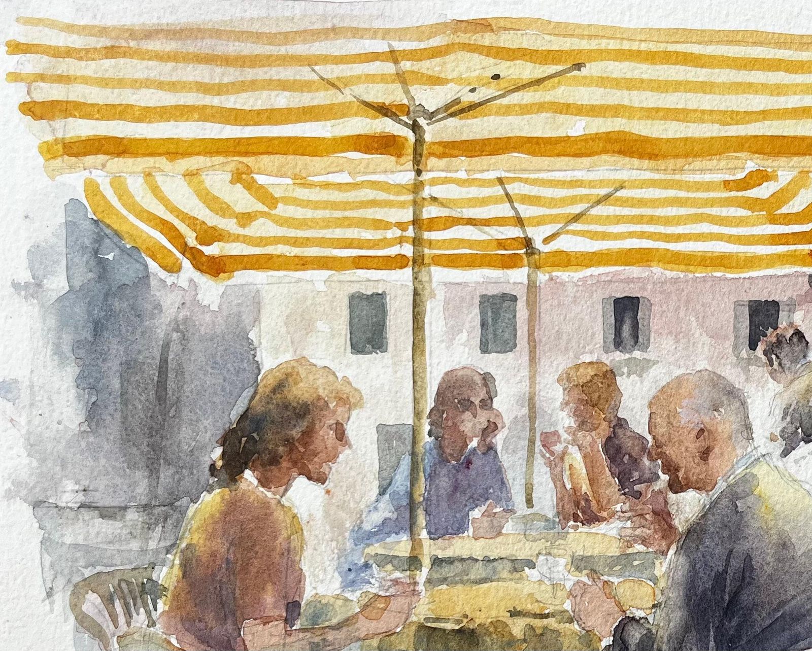 Anthony Herbertcafe Scene In Italian Piazza With Yellow Striped Awning And Diners1995 photo 342.0