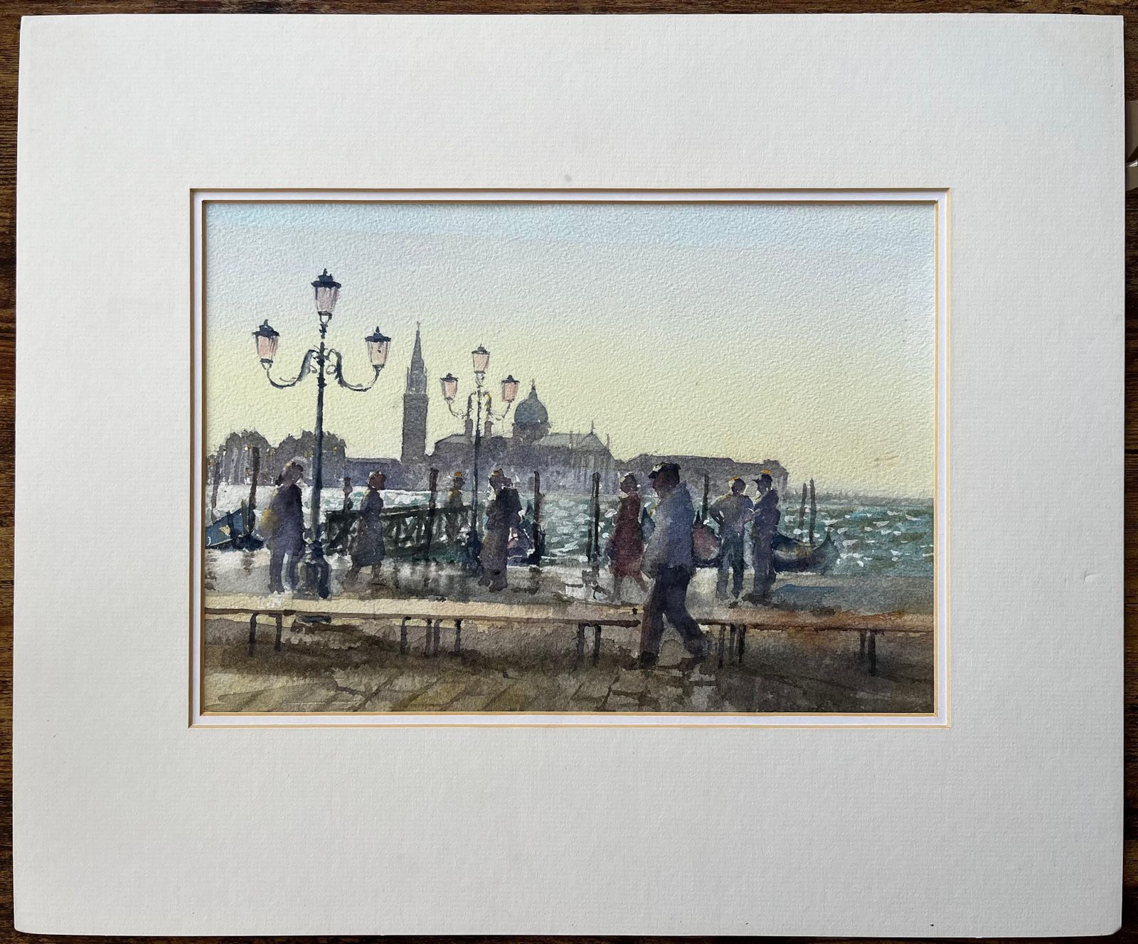 Anthony Herbertvenice Waterfront Painting With Gondolas And Lampposts Original Watercolour photo for sale