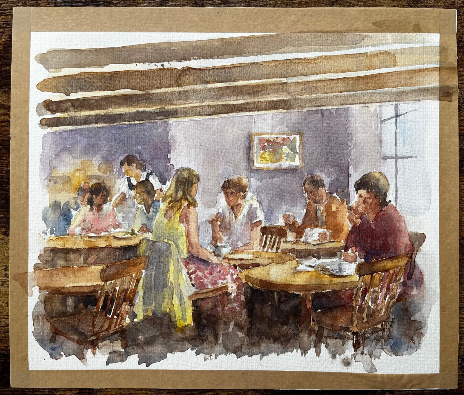 Anthony Herbertpeople Dining In Cosy Café With Beamed Ceiling And Warm Purple Wall Interior photo furniture