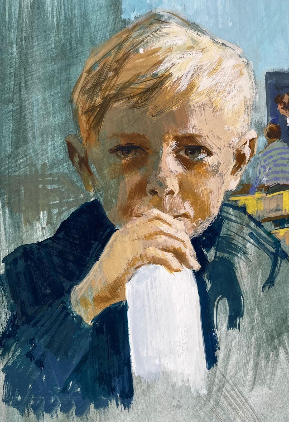 Anthony Herbertvintage Gouache Painting Of Boy With Milk Bottle In Mid Century School Setting photo buy